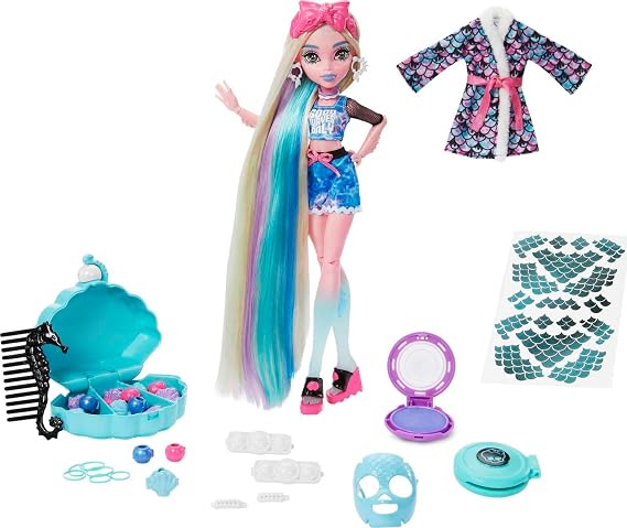 Monster High Lagoona Blue Spa Day Doll with Accessories to Wear and Share Including Styling Clips Hair Chalk and Tattoos