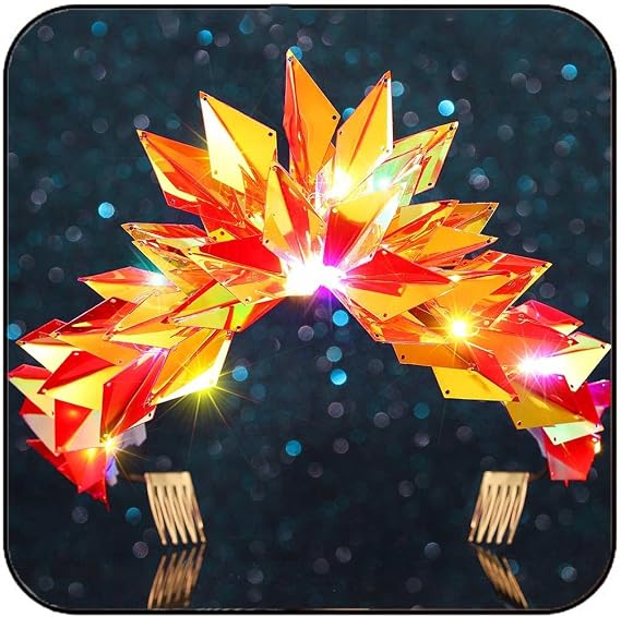 JEAIRTS Light Up Crown Glow Gold Rave Headpiece Led Rave Hair Accessories for Women