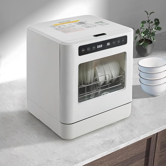 6L Countertop Dishwasher,Portable Mini 3-in-1 Compact Dishwasher,800W 110V Smart Touch Control Dish Washer for Small Houses (6L White)