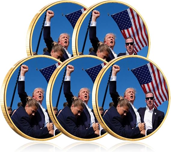 Donald Trump Assassinated Coins 2024 Shooting Collection Medal Trump Fighting for America Collectible Coin (5 Pieces Blue-Gold)