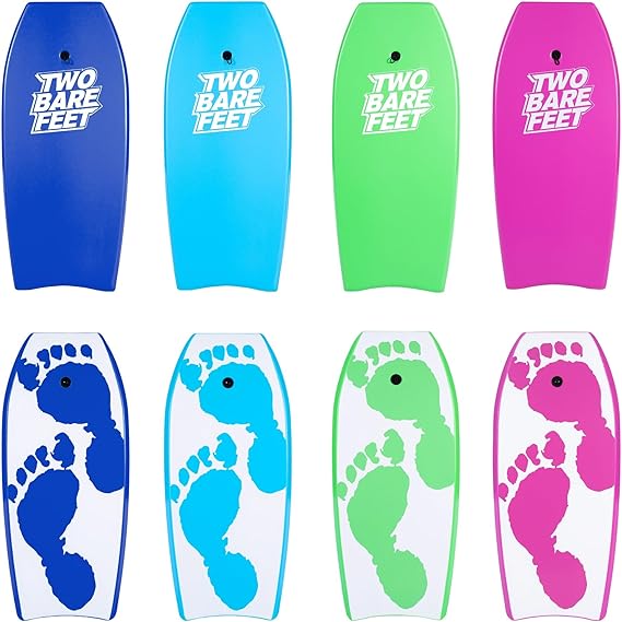 Two Bare Feet Bodyboard with Leash – 33",37",42" EVA Deck & HDPE Slick Bottom, Lightweight EPS Core Boogie Board for Kids & Adults, Beach Surf Board