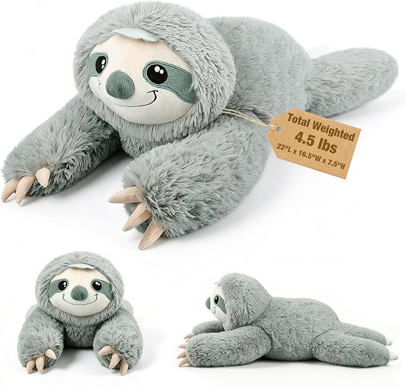 22" & 4.5 lbs Large Laying Sloth Plush, Weighted Stuffed Animals for Adults and Kids,2-in-1 Sloth Plushies with Removable Ceramsite Bag, Comforting Weighted Plush for Christmas & Valentines Day