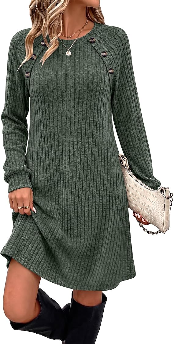 OFEEFAN Fall Dresses for Women 2026 Long Sleeve Dress with Pockets