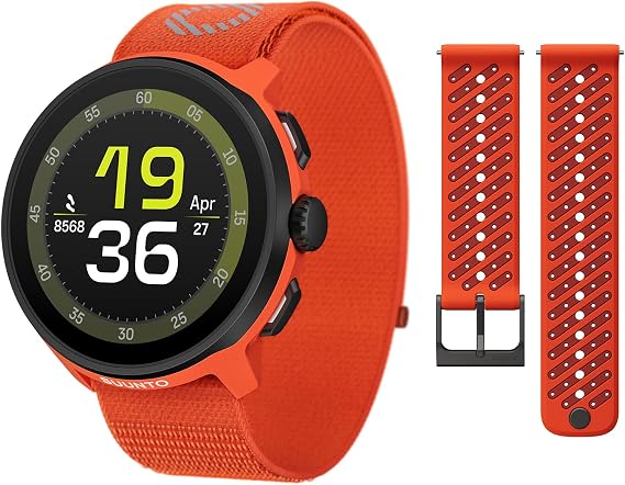 SUUNTO Run Sport Watch, Running GPS Watch Orange (w/Textile Strap) 22 ATH8 Silicone Strap Orange S+M