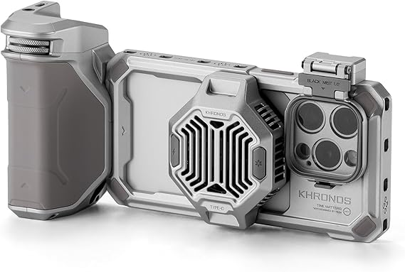 Tilta Khronos Advanced Kit Compatible with iPhone 15 Pro - Titanium White | Phone Case, Cooling Fan, ND Filter, PD Focus Handle