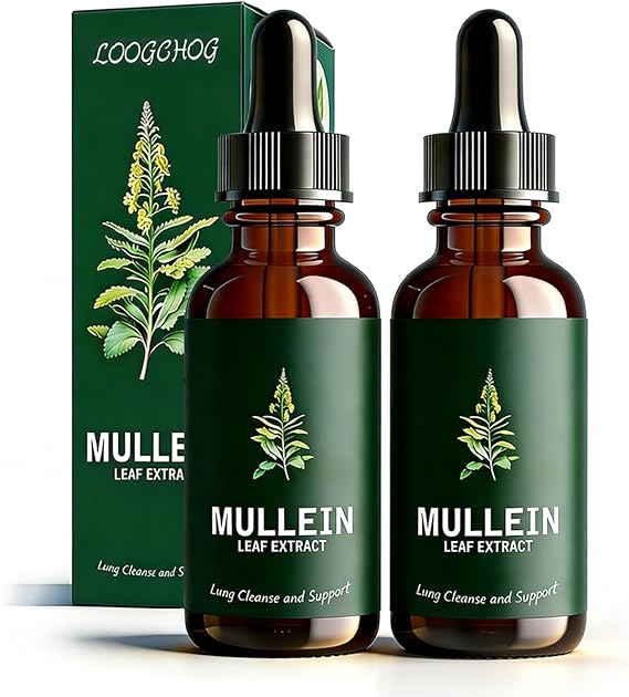 Mullein Drops for Lungs, 2 Pack Mullein Leaf Extract with Chlorophyll, for Lungs Cleanse and Healthy Breathing, 60ml/Pack, 2 Month Supply