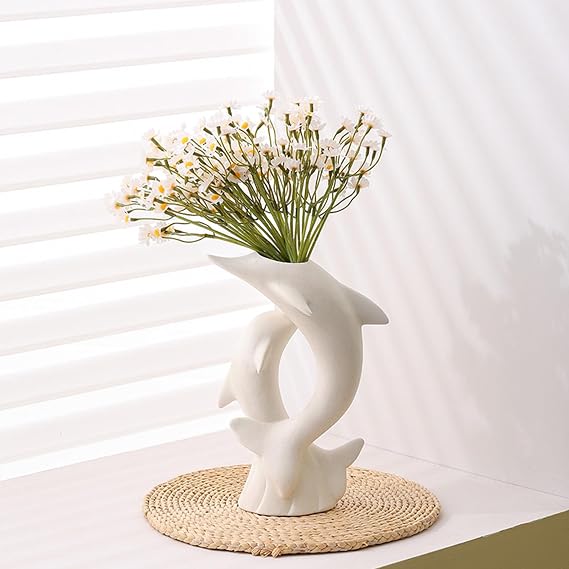 Handmade Ceramic Dolphin Vase, Artistic Animal - Shaped Flower Vase for Home Decor, Coastal Style Accent Piece
