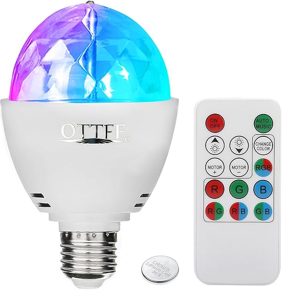 3W E26 LED Rotating Disco Ball Bulb, Remote Controlled Strobe Light