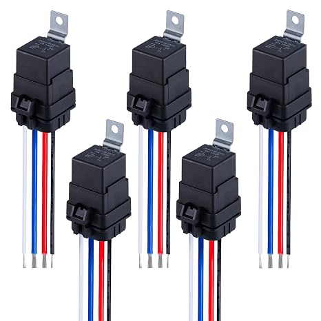 4 Pin 12V Dc Waterproof Relay with 40/30 Amp Wire Harness, 12 Awg Tinned Copper Wires Heavy Duty Spst Automotive Relay Switch Kit for Horns, Motorcycle