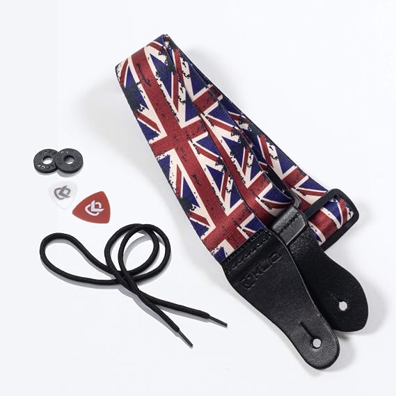 KLIQ Vintage Woven Guitar Strap for Acoustic and Electric Guitars + 2 Free Rubber Strap Locks, 2 Free Guitar Picks and 1 Free Lace | Union Jack