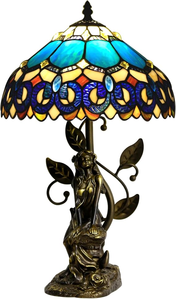 Tiffany Table Lamp Stained Glass Lamp 12X12X18.5 Blue Jewelry Baroque