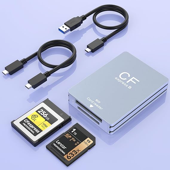 2 in 1 SD Card Reader & CFexpress Card Reader 10Gbps USB3.1 Gen2, Aluminum Type B CFexpress Adapter Camera External Memory Card Reader Support Windows/Mac OS/Linux/Android with USB-A/USB-C Cable