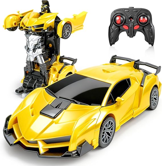 Transform Robot Toy, Remote Control Car for Boys 4-7 8 9 10 | Rc Cars with 360 Rotating Led Lights & One Button Deformation Transform Car Toys for Kids Boys 3-8 8-12 Birthday Gift