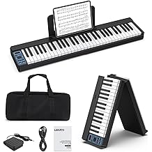 LEKATO 61 Key Portable Foldable Keyboard Piano, Touch Sensitive Full-Size Keys, Rechargeable, Carrying Bag, Music Stand, Bluetooth MIDI Electronic Piano for Beginners, Home & Travel Use