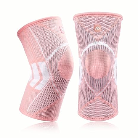 2 Pack Knee Support Brace for Women, Knee Compression Sleeves for Knee Pain, Knee Support for Arthritis Running, Work Out, Gym, Hiking, Sports, Ligament Injury, Meniscus Tear(Pink, L)