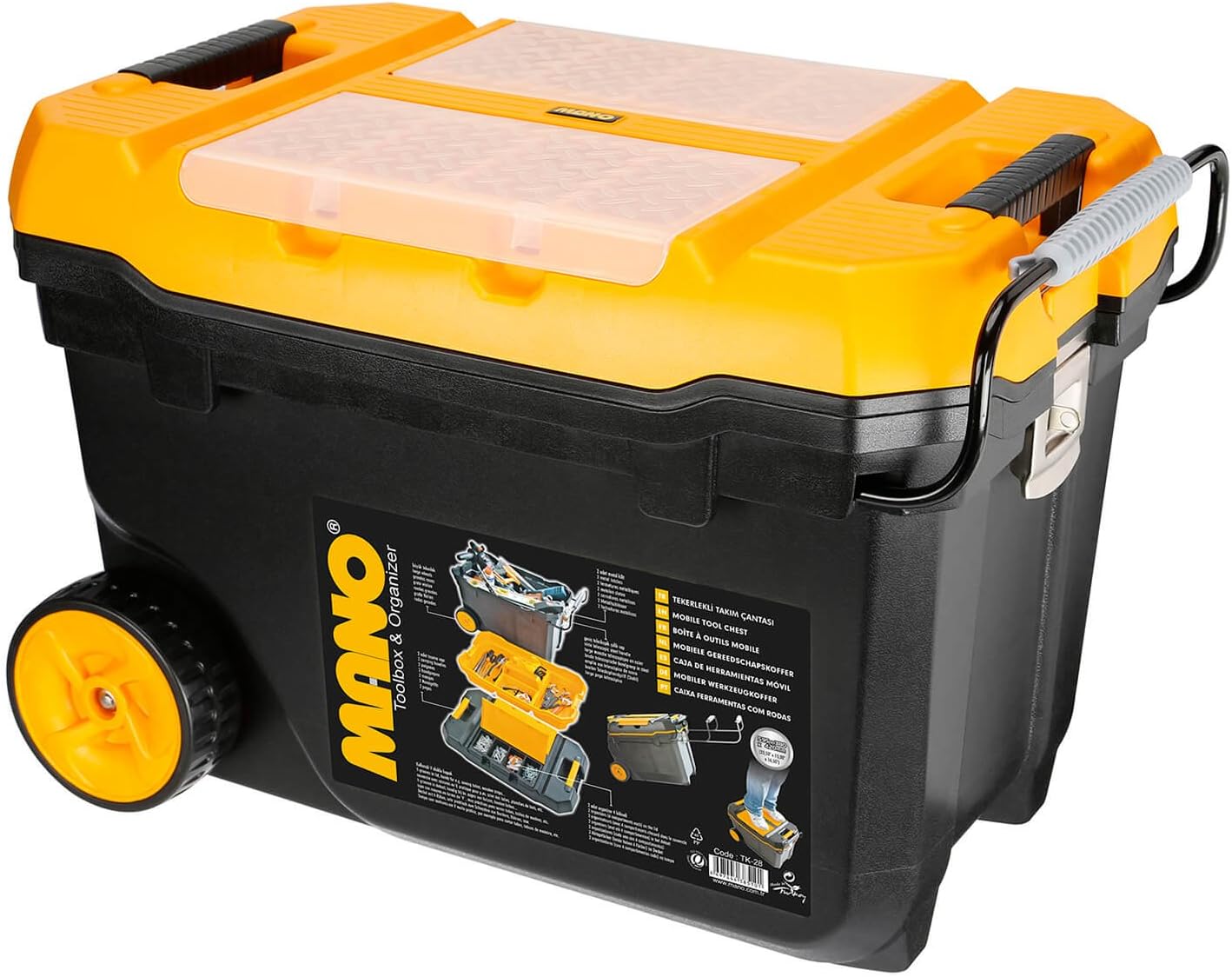 Mano Tk28 Wheel Tool Bag with Organizer, Polypropylene, BlackYellow, 28