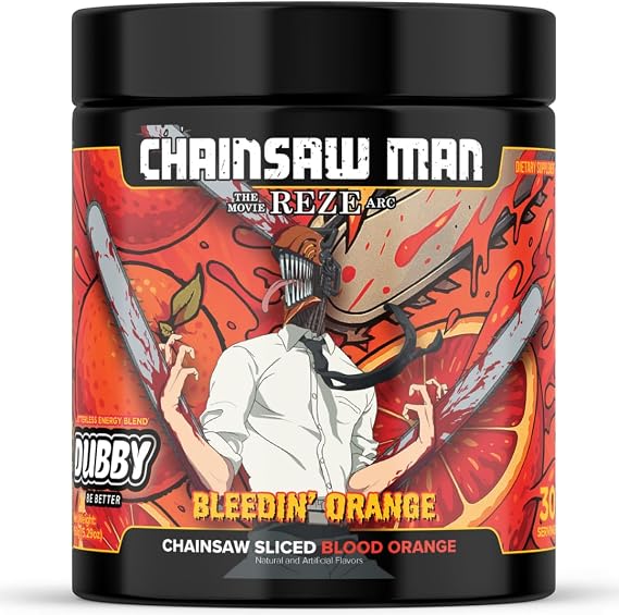 Dubby Chainsaw Man -The Movie: Reze Arc Anime Official License Energy Drink Powder- Sugar Free Energy Drinks, Jitter-Free Energy Blood Orange Flavor, 30 Servings, 5.29 Ounces