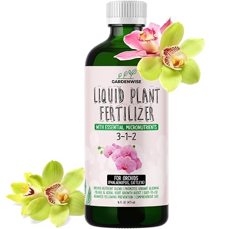 GARDENWISE Liquid Orchid Fertilizer Concentrate 3-1-2 with Micronutrients Orchid Care Made Easy (16 OZ)