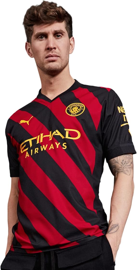 PUMA Mens Manchester City FC 2022/23 Replica Away Football Jersey, Black/Red