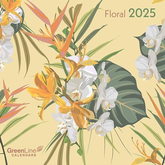 GreenLine Floral 2025 Brochure Calendar 30 x 30 cm Wall Calendar with High-Quality Paper Space for Notes International Holidays and Decorative Cord