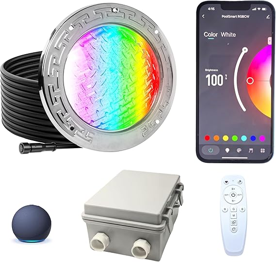 LED Spa Pool Lights for Inground Pool, 6 Inch Smart Remote Control, White and Color Changing, Compatible with Alexa and Google, Premium Pool Light Kit (50ft Cord)