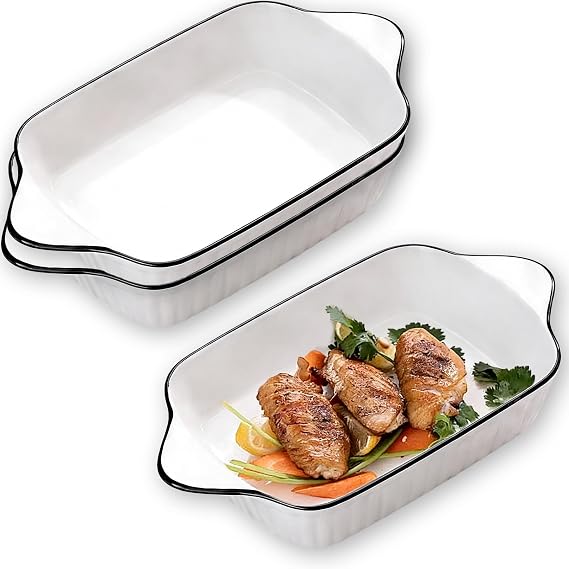 Baking Dish Set of 3, Ceramic Baking Pans Set with Double Handle | 20.7 x 14.5 CM Bakeware, Pie Dishes, Rectangular Oven Pans for Lasagna, Kitchen, Wedding Gift, Family Dinner, Daily Use
