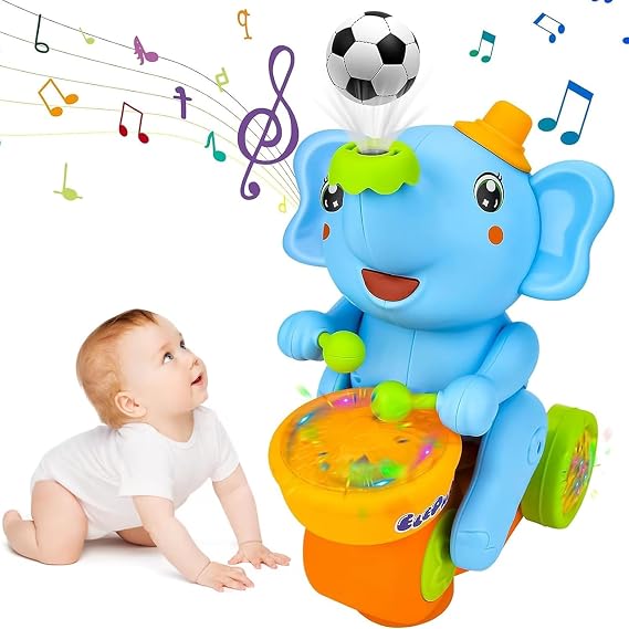 Musical Elephant Toy for Running with Drums and LED Lights Interactive Baby Toy with Sound Moving Elephant Toy for Toddlers Early Educational Toys