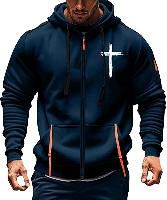 Christian Hoodies for Men Jesus Faith Cross Print Tactical Cargo Sweatshirts Zip Up Long Sleeve Outdoor Sport Jacket