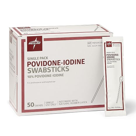 Medline Povidone-Iodine PVP Swabstick, Single Pack, Antiseptic for First Aid, Pack of 500
