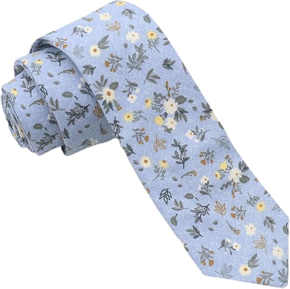 Luckyvestir Ties for Men, Sage Green Cotton Floral Tie 2.76" Flower Printed Men's Neckties for Wedding/Groomsmen/Suit/Party
