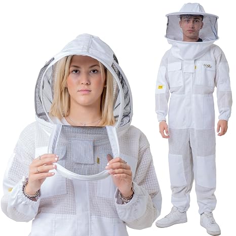 3 Layer Ventilated Bee Suit for Men & Women, Sting Proof Beekeeping Suit with Fencing & Round Veil, Professional Beekeeper Suit & Gear (5XL)