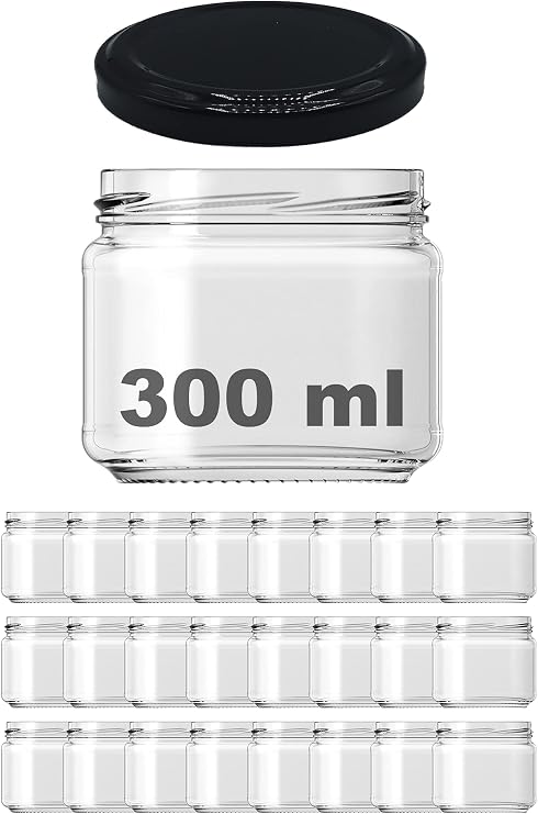 Afracam 300 ml Metal Siyah Kapaklı Şeffaf Cam Kavanoz 24 Adet