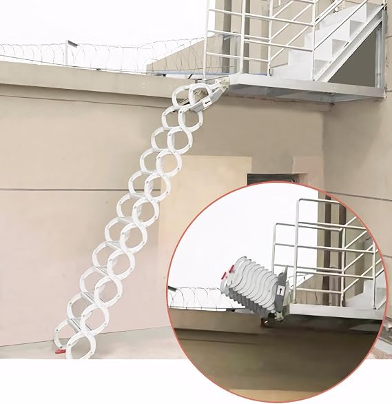 INTSUPERMAI Loft Stairs Attic Stairs Pull Down 12 Steps Wall Mounted Folding Ladder with Scissor Structure Attic Staircase No handrail 9.8ft Height White