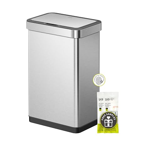 EKO EcoNova 13.2 Gallon/ 50L Automatic Sensor Kitchen Trash Can or Recycling Bin, Stainless Steel Touchless Garbage Bin with Soft-Close & Stay-Open Lid, Fingerprint-Resistant