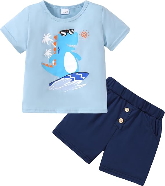 DISAUR Toddler Baby Boys Summer Outfits 2 Piece Short Sleeve Graphic T Shirt and Shorts Set for 12 Months-5T
