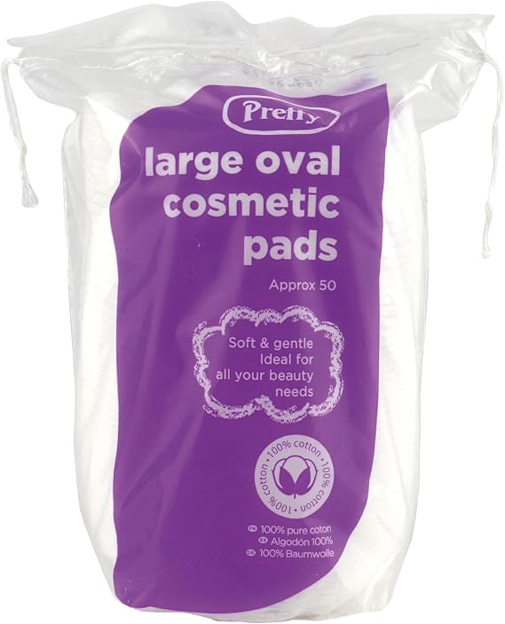 Pretty 50 large oval cotton cosmetic pads, soft and absorbent, helps to remove make-up, gentle enough to use on baby, 100 cotton