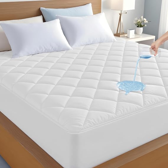 LUX Decor Full Size Mattress Pad - Quilted Elastic Fitted Mattress Cover