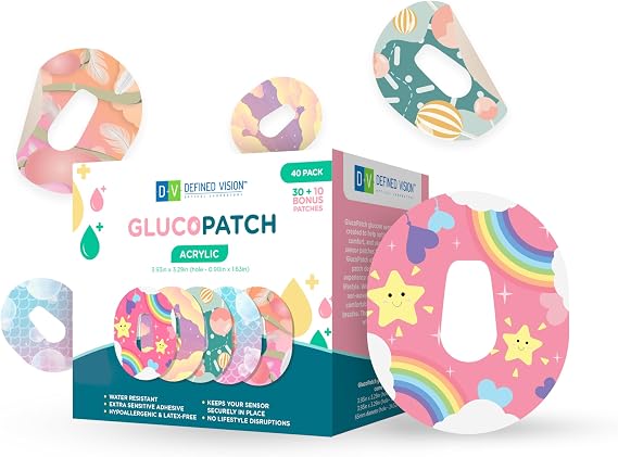 Continuous Glucose Monitors (CGM) Adhesive Patches Compatible with Dexcom G6, 10+ Day Hold, Waterproof & Hypoallergenic, Fun Patch Designs for Girls, 40 Pack