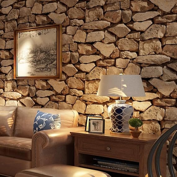 3D Effect Brick Stone Wallpaper Vintage Textured Wall Paper Roll Living Room Feature Wallpaper for Bedroom Adults Hallway and Stairs Retro Feature Wall
