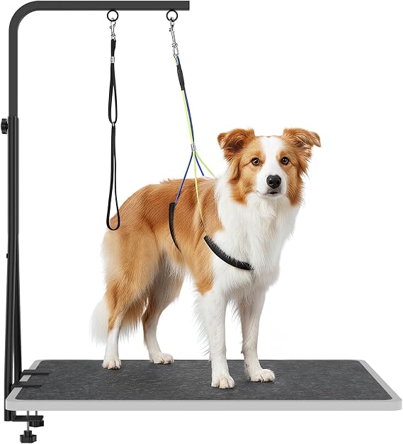 42" H Adjustable Height Dog Grooming Arm with double Clamp, Dogs Grooming Table Arm with Loop Noose and No Sit Haunch Holder, Perfect dog restraint for Small & Medium Dogs，Arm for Grooming Tables