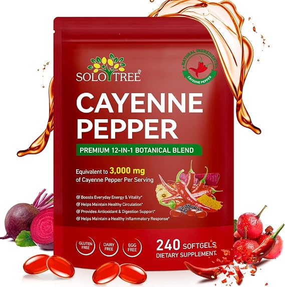 Cayenne Pepper Softgels Supplement with Turmeric Curcumin & Beet Root Hawthorn Extract, 240 Capsules Serving with Vitamins D3, K2 & E, Supports Heart Health, Circulation & Leg Vein Wellness