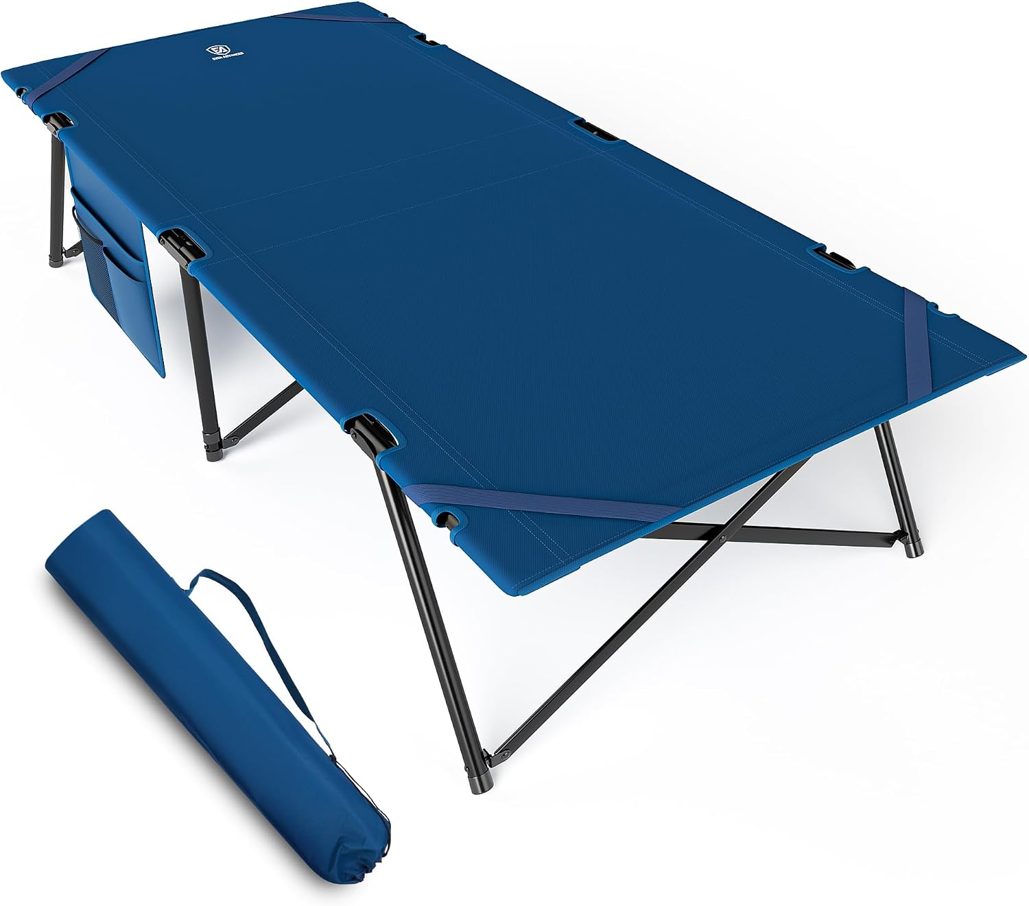 EVER ADVANCED Folding Camp Bed XL 200 kg Load Capacity Folding Bed 214 x 79 x 50 cm Wide Camp Bed with Side Pocket Stable & Portable for Camping Travel Garden Outdoor and Indoor Use