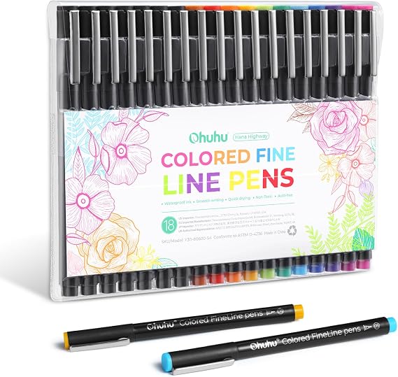 Ohuhu 18-Count Colored Micro Fineliner Pens for Artists Drawing & Sketching