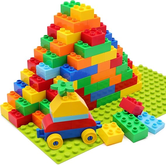 Large Building Blocks for Toddlers 3-5 with 2 Piece Baseplates, Big Building Bricks for Kids, Educational Toys for Children Boys Girls All Ages, Compatible with Duplo Building Bricks.