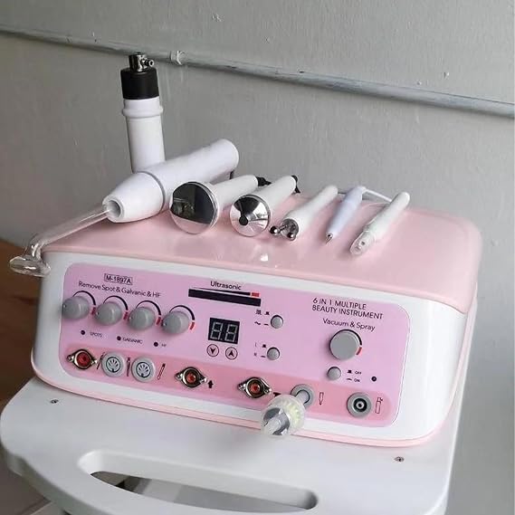 Beauty Machine - Needle-free Electroporation For Anti-aging, Diamond Microdermabrasion With Vacuum Spray, 6-in-1 Galvanic Cavitation Device For Skin Tightening & Deep Cleansing