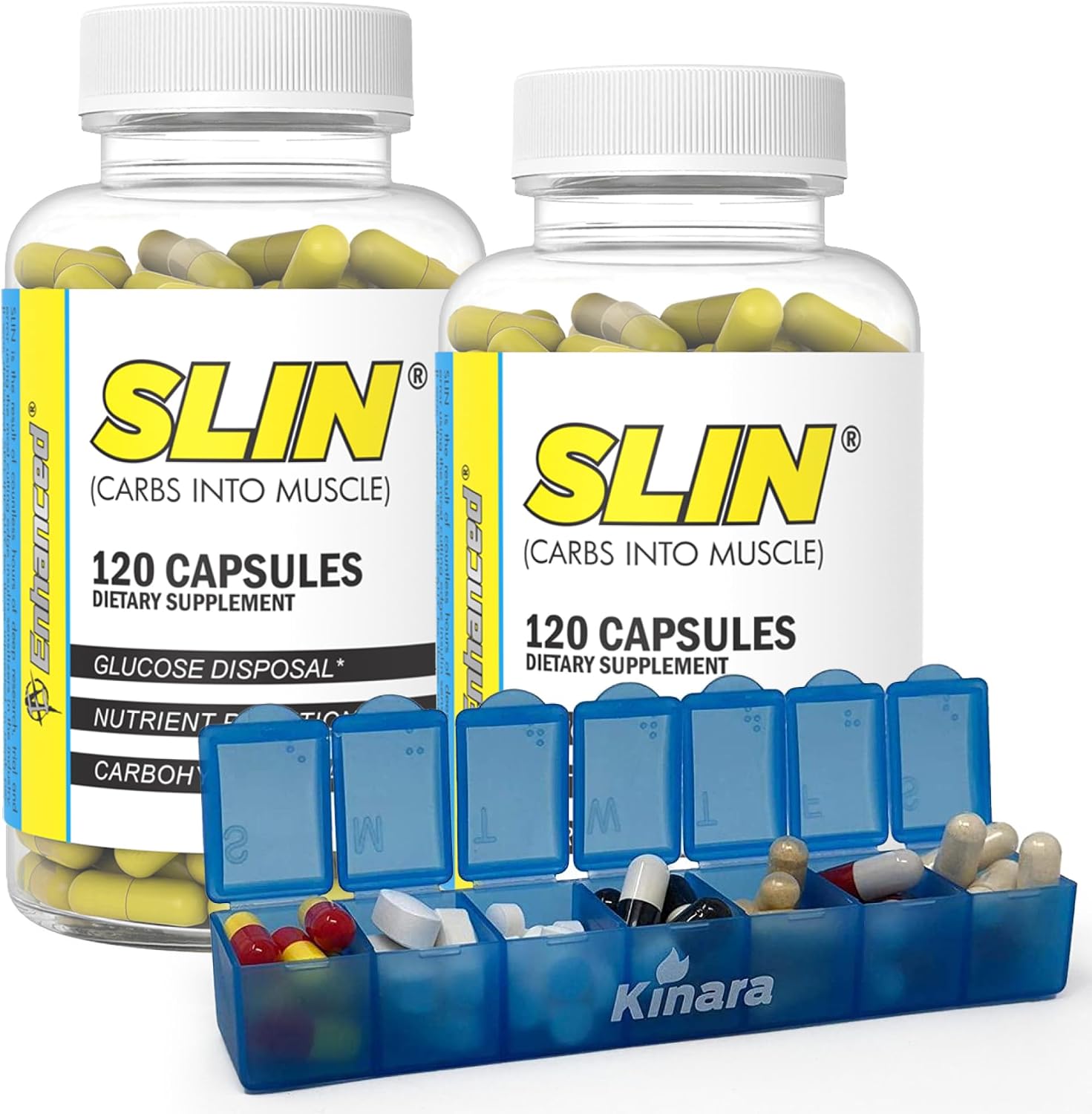 Kinara Enhanced Labs - 2 Pack SLIN Carb Converter - Glucose Disposal Agent for Loading Carbs into Muscle Tissue Pill Organizer