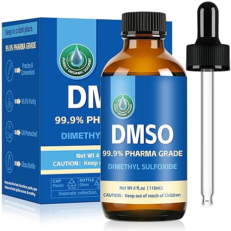 DMSO 99.9%, Pharmaceutical Grade Pure DMSO with Dropper in Glass Bottle, Non-diluted Dimethyl Sulfoxide Liquid, Low Odor, 4 fl oz