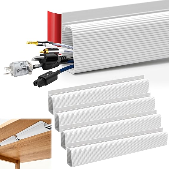 Pack of 4 Cable Duct Self-Adhesive White Cable Management