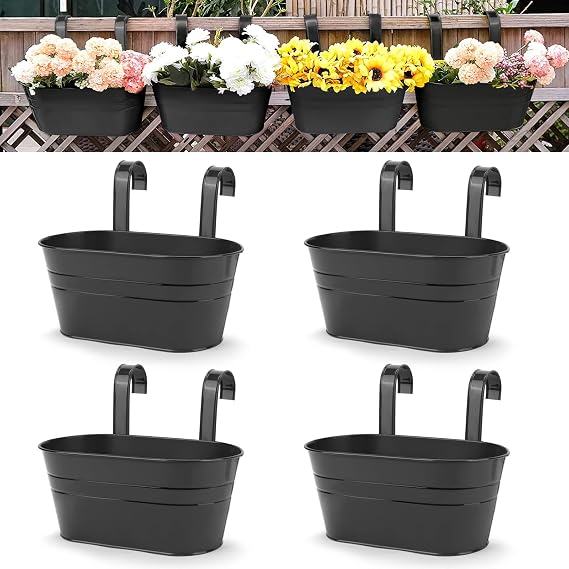 Hanging Planters, 10.6" Metal Railing Planters for Outdoor Plants, 4pcs