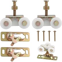 2 Pcs 3/4 Inch Sliding Pocket Door Rollers Assembly,Sliding Door Wheels Replacement Part with Top Hanger for Johnson Part Hardware Kit,Sliding Door Hardware Kits with 4 Screws for Bypass Closet Doors